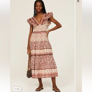 Sea New York Red and Cream Midi Dress